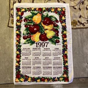 1997 Linen Hanging Calendar Kitchen Tea Towel Vintage, Flowers & Fruit - NOTRA